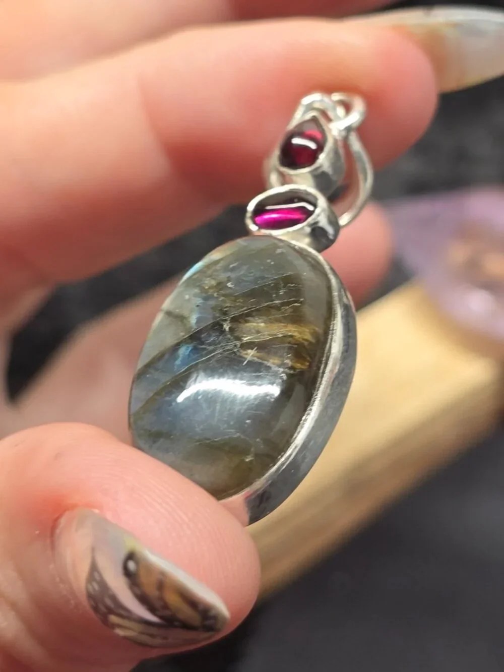 Ruby & Labradorite Pendant, Natural Gemstone Crystal Jewelry